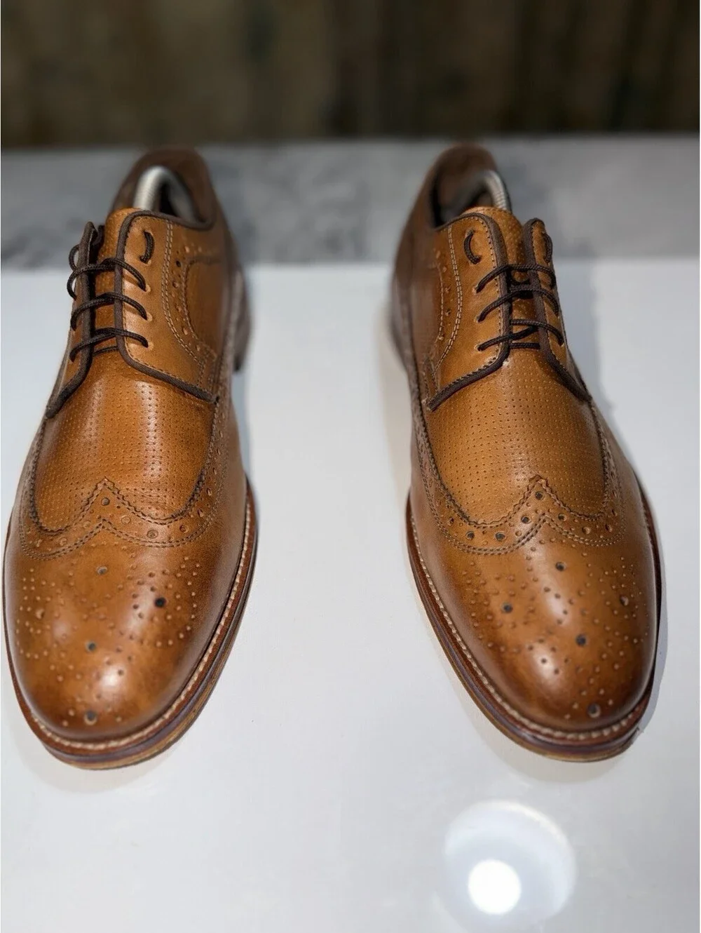 Johnston & Murphy Shoes Mens Size 10.5 Brown Leather Wingtip Brogue Dress Oxford